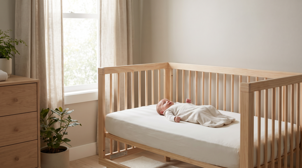 newborn baby sleeping in bed peacefully